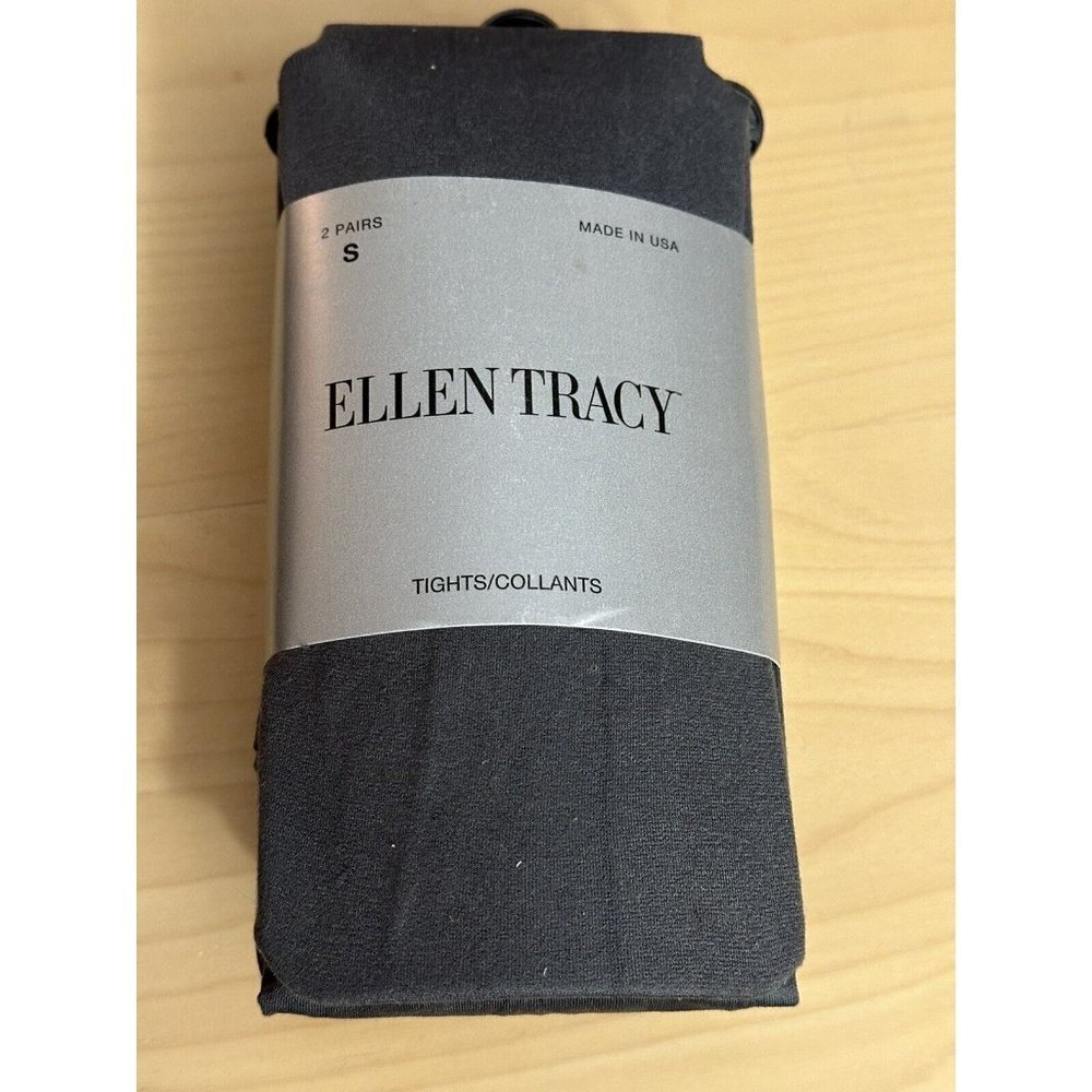 2 Pair Ellen Tracy Black And Grey Nylon Spandex Tights  Style #301524 Sz S
